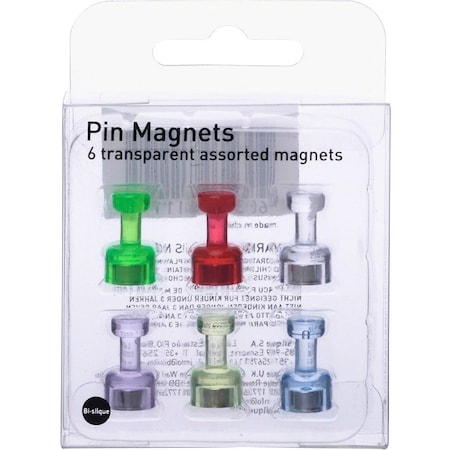 Bi-Silque Magnetic Push Pins - 3/4" Diameter - Assorted Colors - Pack of 6 IM356601