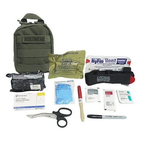 Elite First Aid Trauma Kit, Nylon Bag, 33 Components, 1 People Served FA182OD-PRO-GR