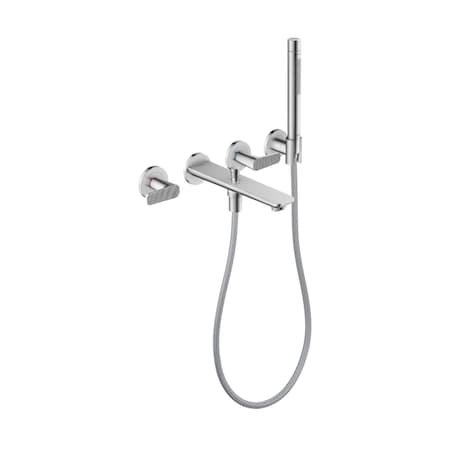 Axor Citterio C 3-Hole Wall-Mounted Tub Filler with 1.75 GPM Handshower and Holder- Cubic Cut in Chrome 49481001