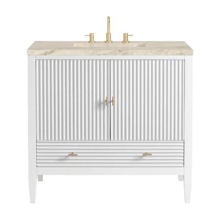 James Martin Vanities Myrrin 36" Vanity, Bright White, w/ 3 CM Tajnar Eclos Top 485-V36-BW-3TJR