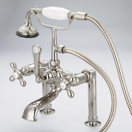 Water Creation Vintage Classic 7 in. Spread Deck Mount Tub Faucet - Polished Nickel, Ivory F6-0006-05-AX