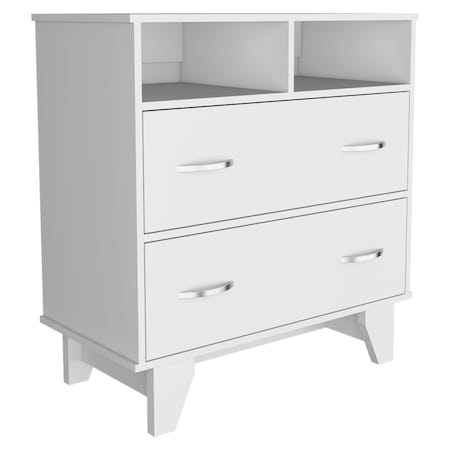 Homeroots 32" White Two Drawer Dresser With Open Shelving 544030