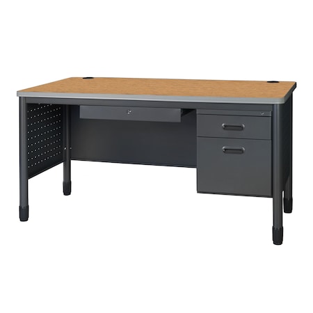 Regency Mesa Steel Single Pedestal Teacher's Office Desk with Center Drawer 60'' x 30'', Medium Oak 66366SPCDMO