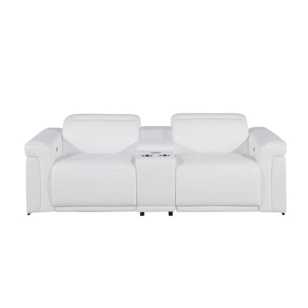 Homeroots 86in White and Black Italian Leather Power Reclining Loveseat With Storage 720531