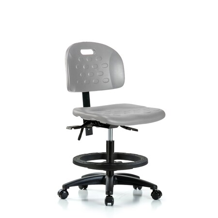 Blue Ridge Ergonomics Poly Chair - Medium Bench Height with Seat Tilt, Black Foot Ring, & Casters in Gray Poly HPMBCH-RG-T1-A0-BF-RC-GRY