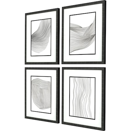 Homeroots Set Of Four Linear Acoustic Black Framed Print Wall Art, 4PK 525908