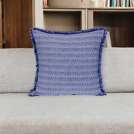 Homeroots 24" Blue and White Striped Cotton Throw Pillow With Fringe 529343