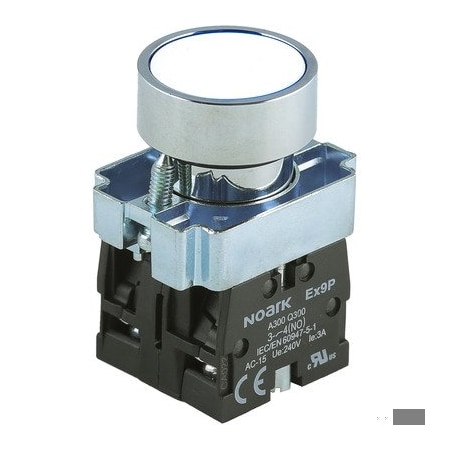 Noark Push-button - Ex9PB - 1200024 - Momentary - Round Flat - White - 1NO+1NC EX9PBA15
