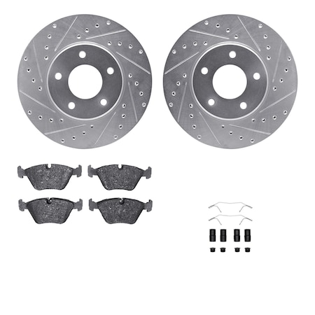 Dynamic Friction Co DFC Rotors-Drilled & Slotted-Silver w/ EURO 5000 Ceramic Brake Pads Incl Hdw 7612-20006