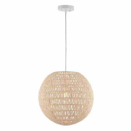 Jonathan Y Luna 15.75" 1-Light Bohemian Modern Woven Rattan/Iron LED Pendant, Cream/White JYL6503B