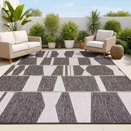 Jonathan Y Odette Modern Geometric Abstract Two-Tone Black/Cream 5 ft. x 8 ft. Indoor/Outdoor Area Rug TSN303A-5