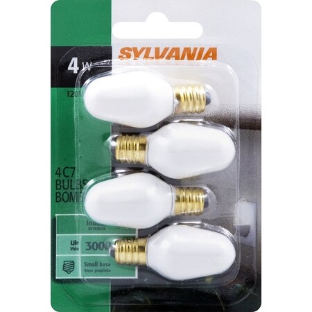 Sylvania Incandescent Bulb, 4 W, C7 Lamp, E12 Candelabra Lamp Base, 16 Lumens, 2850 K Color Temp 13553