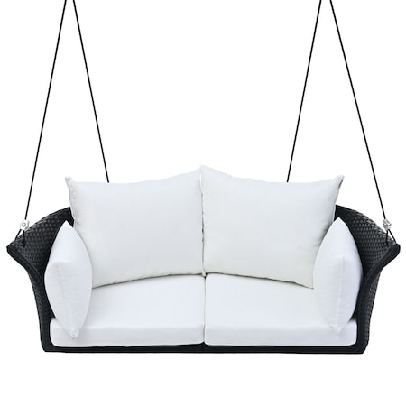 Homeroots 44" White Metal Outdoor Swing Chair with White Cushion 653873