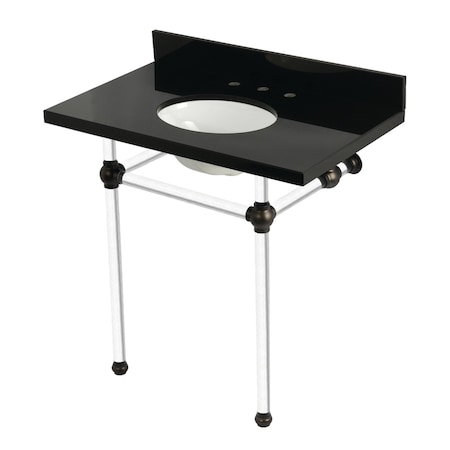 Kingston Brass 36" Black Granite Console Sink with Acrylic Legs, 8-Inch, 3-Hole, Black Granite/Oil Rubbed Bronze KVPK36KA5