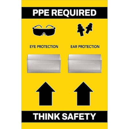 Visual Workplace PPE Shadow Board, Yellow, 24 in H 30-1910-3624-P41803