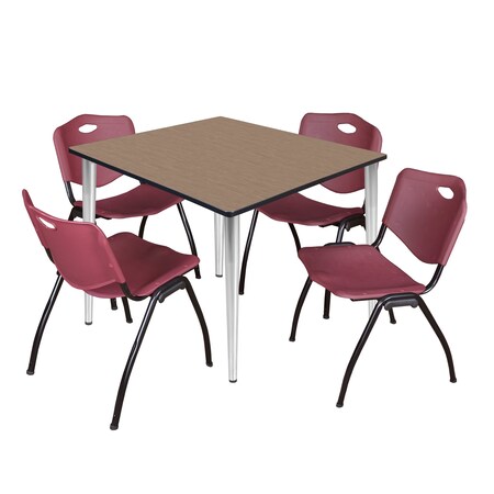 Regency Square Kahlo Breakroom Table W/ 4 M Stack Chairs, 48 in W, 48 in L, Noble Oak TPL4848NOCM47BY