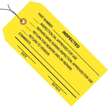 Box Packaging Inspection Tag Inspected Pre WiredNo 5 4-3/4L x 2-3/8W Yellow 1000/Pk G20063