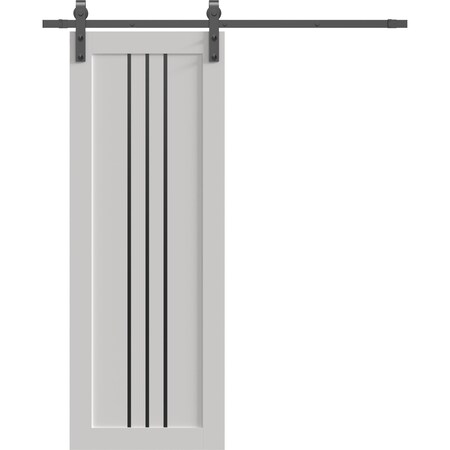 Sartodoors Barn Door 18 x 84 inches, BASIC 4906 White with Black Glass, 6.6FT Rail Track Hardware Set, Solid BASIC4906BD-B-WS-1884