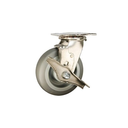 Service Caster 6 Inch SS Thermoplastic Rubber Swivel Caster with Roller Bearing and Brake SCC SCC-SS30S620-TPRRF-TLB