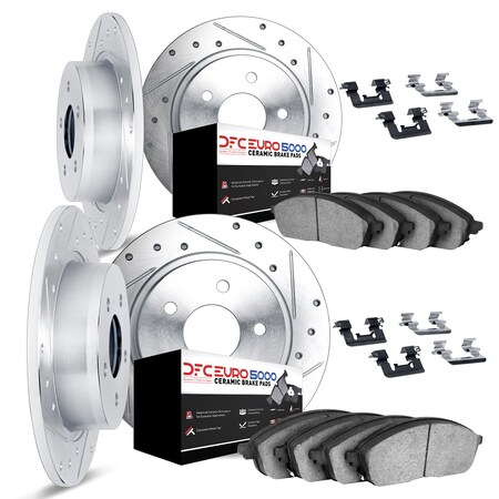 Dynamic Friction Co DFC Rotors-Drilled & Slotted-Silver w/ EURO 5000 Ceramic Brake Pads Incl Hdw 7614-63019