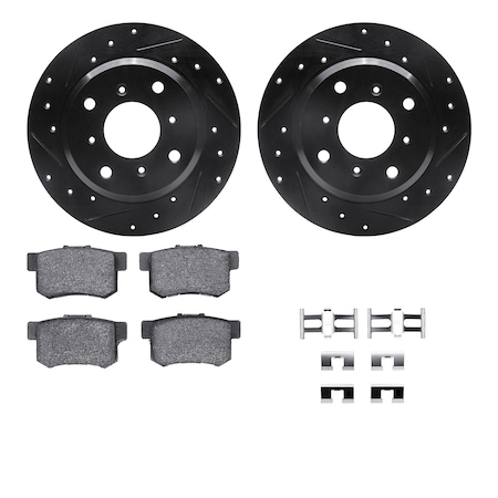 Dynamic Friction Co DFC Rotors-Drilled & Slotted-Black w/ 5000 Advanced Brake Pads Incl Hdw 8512-58002