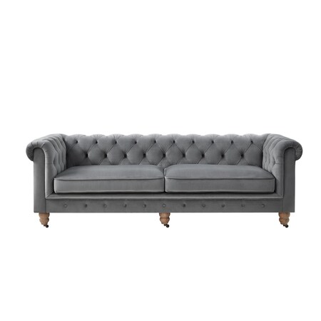 Homeroots 93" Dark Gray Velvet Chesterfield Wood Sofa 543983
