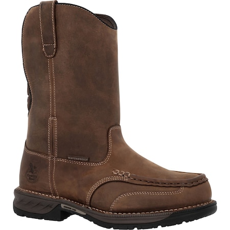 Georgia Boot Athens 360 11" Pull-On Waterproof Moc-Toe Nano Composite Toe Work Boot, Brown, Size 10 GB00739