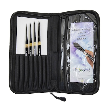 Silver Brush Black Velvet Voyage Plein Air Brushes, 4-Piece Brush Set w/Case WC-3104ST