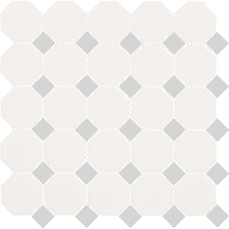 Daltile Daltile Octagon and Dot 2 x 2 Ceramic Mosaic Wall & Floor Tile in White/Grey, 10PK 65012OCT44MS1P2