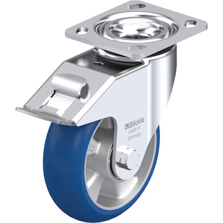 Blickle Swivel Plate Caster, PU, 6", Brake, Overall Height: 7.48" LEH-ALBS 150K-14-FI-CO