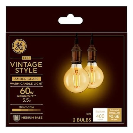 Ge LED Lamp, Edison, G25 Lamp, 60 W Equivalent, E26 Medium Lamp Base, Dimmable, Amber, PK2 33542