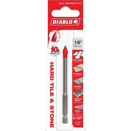 Diablo 1/8'' x 3-1/2'' Carbide Tipped Glass Tile & Stone Drill Bit DMANSP1010