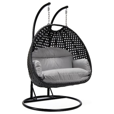 Leisuremod Mendoza Charcoal Wicker Hanging 2 person Egg Swing Chair with Light Grey Cushions MSCCH-53LGR