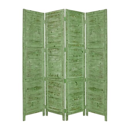 Homeroots 84" Green Rustic Wood Folding Four Panel Screen Room Divider 274882