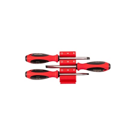 Tekton Slotted Screwdriver Set with Red Modular Organizers - 4 Inch Shanks, 3-Piece (10 - 14 mm) DWS90107