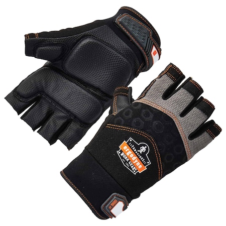 Ergodyne Gloves, Impact, Half-Finger, Black, S, PR 900