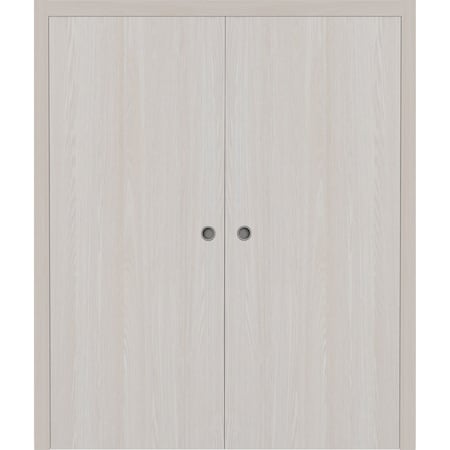 Sartodoors Sliding French Double Pocket Doors 56 x 80 inches, BASIC 3001 Ash Franko, Kit Rail Hardware, Soli BASIC3001DP-YAFR-56
