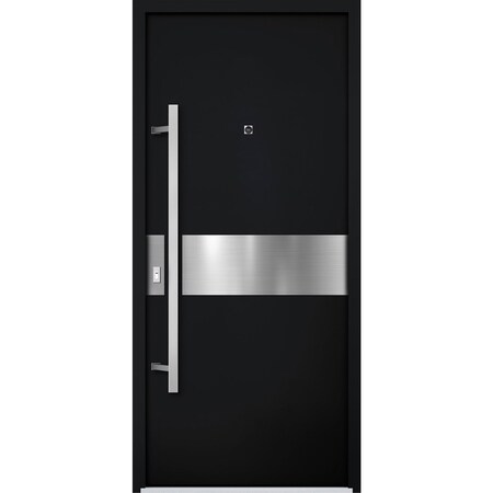 Vdomdoors Steel Door Deux 6072 Black Enamel Entry Door Painted W36xH80 Right hand Inswing DEUX6072EXD-BLK-W36 X H80-RH-I
