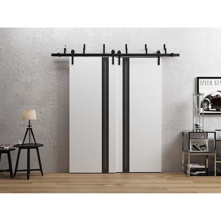 Sartodoors Sliding Closet Barn Bypass Doors 64 x 84 inches, Planum 0444 White Silk with Black Inserts and Fros PLANUM0444BBB-WS-6484