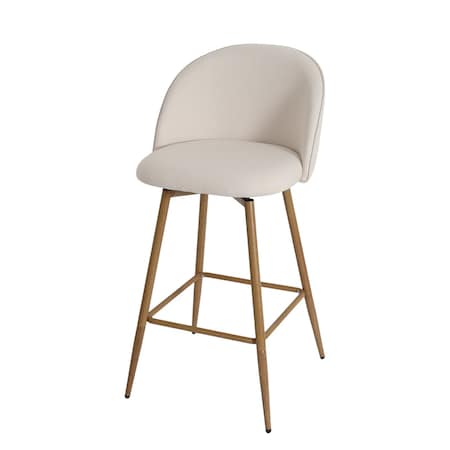 Homeroots 27" Beige and Oak Fabric and Metal Low Back Counter Height Swivel Bar Chair 719404