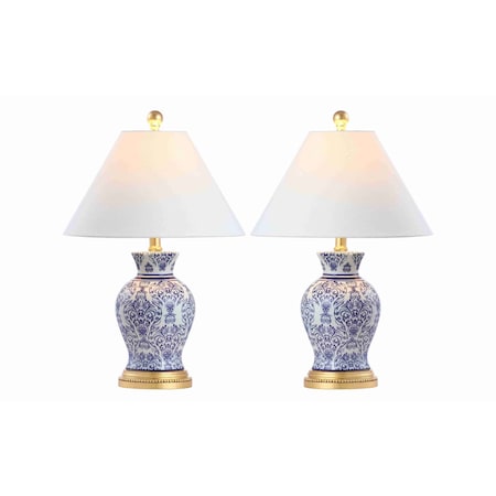 Jonathan Y Xia 21 in. Ceramic/Iron Classic Modern LED Table Lamp, Blue, 2PK JYL6606A-SET2