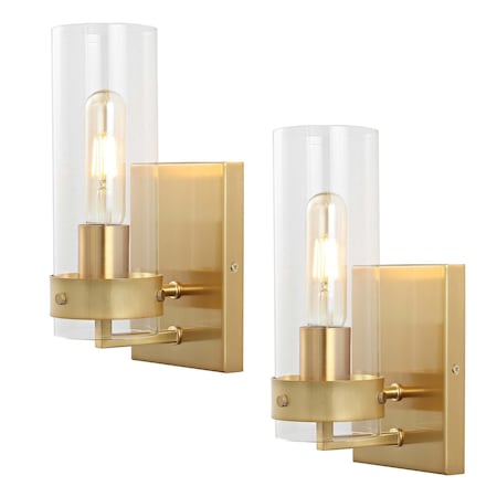 Jonathan Y Harper 4.5 in. 1-Light Coastal Minimalist Iron/Glass LED Sconce, Brass Gold/Clear, 2PK JYL9909A-SET2
