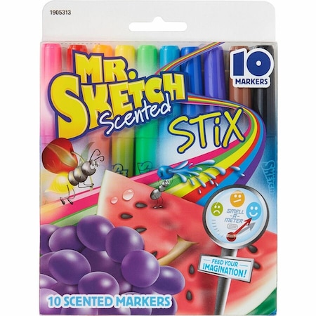Mr. Sketch Scented Stix Watercolor Marker Set, Fine Bullet Tip, Asstd Color, PK10 1905313