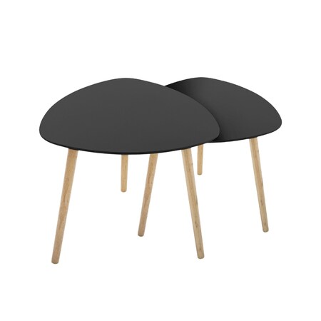 Homeroots Set of Two Black and Natural Wood Triangular End Tables, 2PK 530286