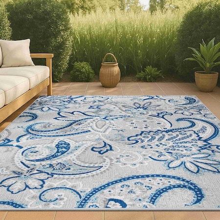 Jonathan Y Gordes Paisley High-Low Light Gray/Blue 3 ft. x 5 ft. Indoor/Outdoor Area Rug AMC103C-3