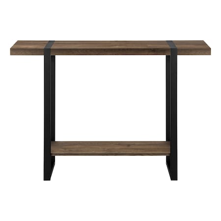 Homeroots 47" Brown and Black Wood and Metal Distressed Sled Console Table With Shelf 489744