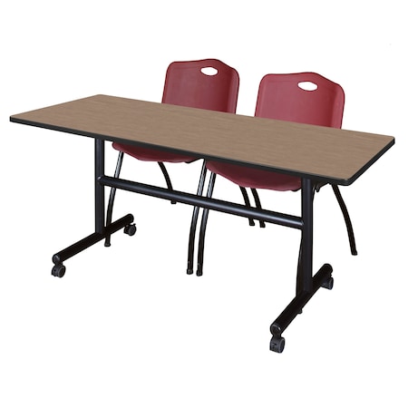 Regency Kobe Flip-Top Training Nesting Table W/ 2 M Stack Chairs, 60 in W, 24 in L, Noble Oak MKFT6024NO47BY