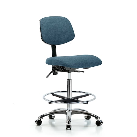 Blue Ridge Ergonomics Chair, Fabric, Hi Bench, Chr CF Casters, Blu, No Arms, 26" to 35-1/2" Height, Blue BR-FHBCH-CR-T0-A0-CF-CC-F43