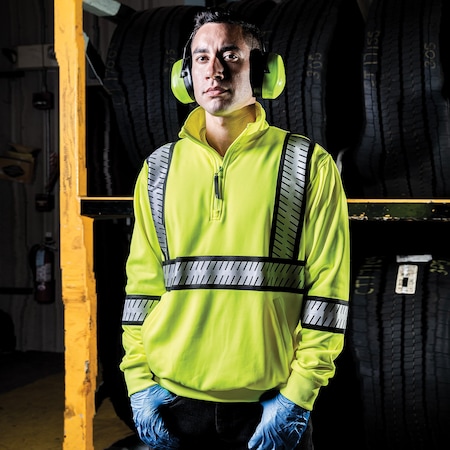 Game Workwear Hi-Vis Quarter-Zip, 100% Pique Fleece, Black, 3XL 8755