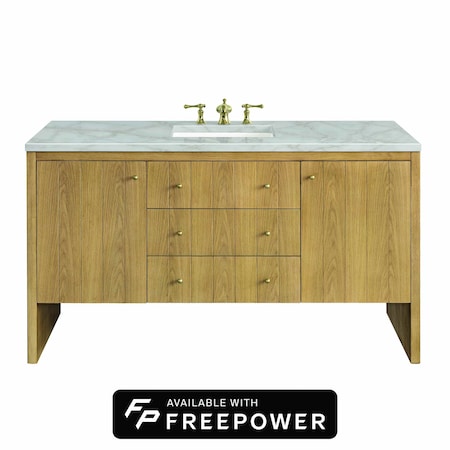 James Martin Vanities Hudson 60 in. Single Vanity, Light Natural Oak w/ 3 CM Victorian Silver Top 435-V60S-LNO-FVSL